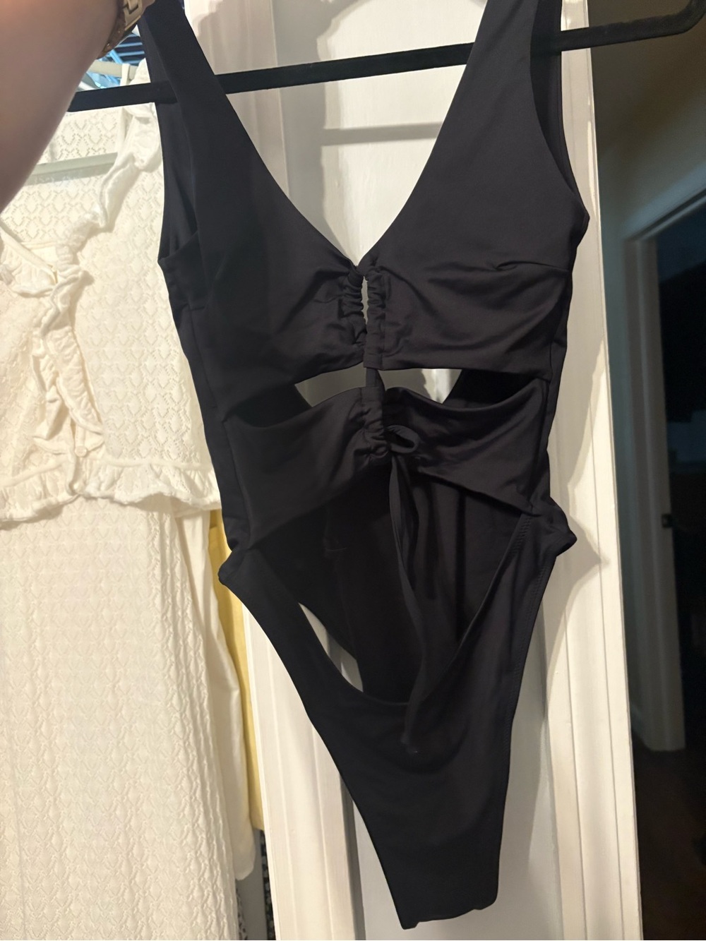 Black One-Piece Swimsuit with Ruched Cutouts